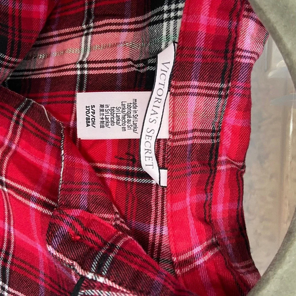 Victoria's Secret Red Tartan Plaid Flannel‎ Night Shirt Pajamas PJs Size S